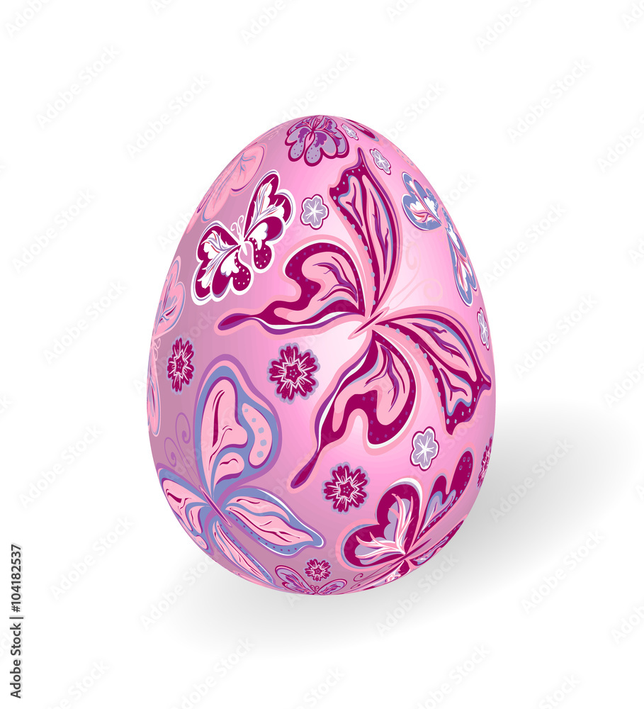 White isolated ornate vector realistic egg with butterfly pattern White isolated ornate vector realistic egg with butterfly pattern