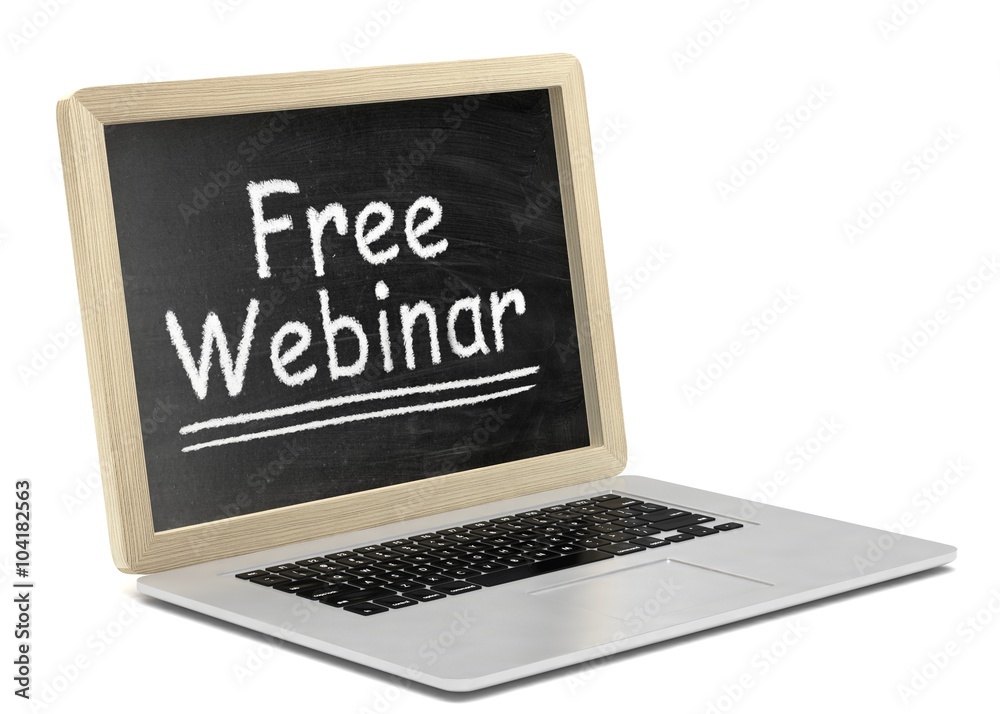 Laptop with chalkboard, free webinar, online education concept Laptop with chalkboard, free webinar, online education concept