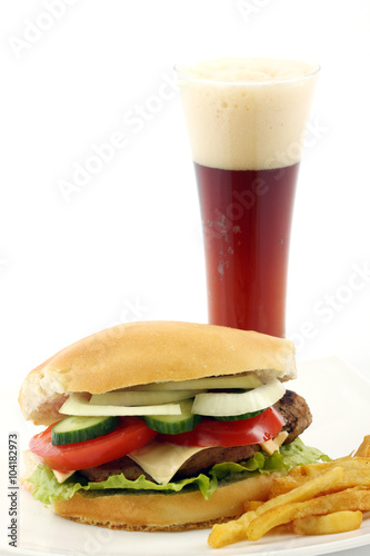 burger and mug of beer