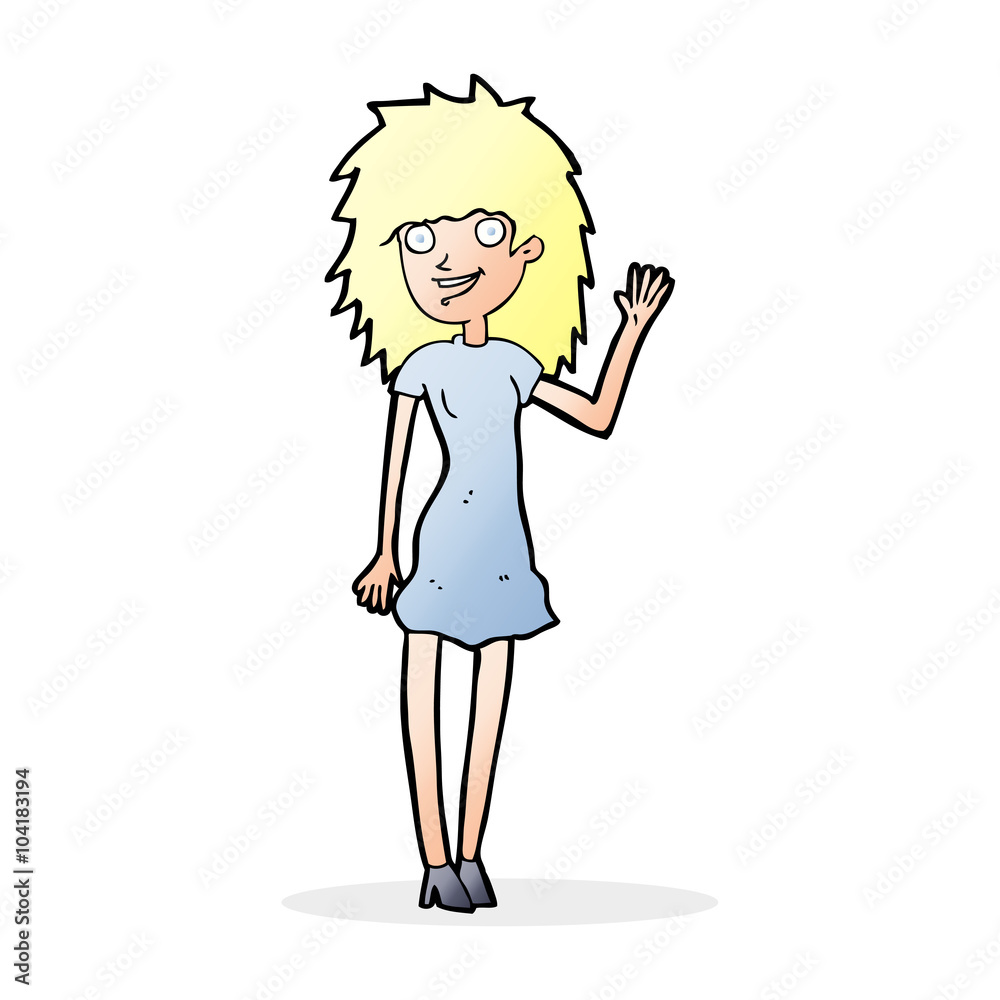 cartoon happy woman waving cartoon happy woman waving