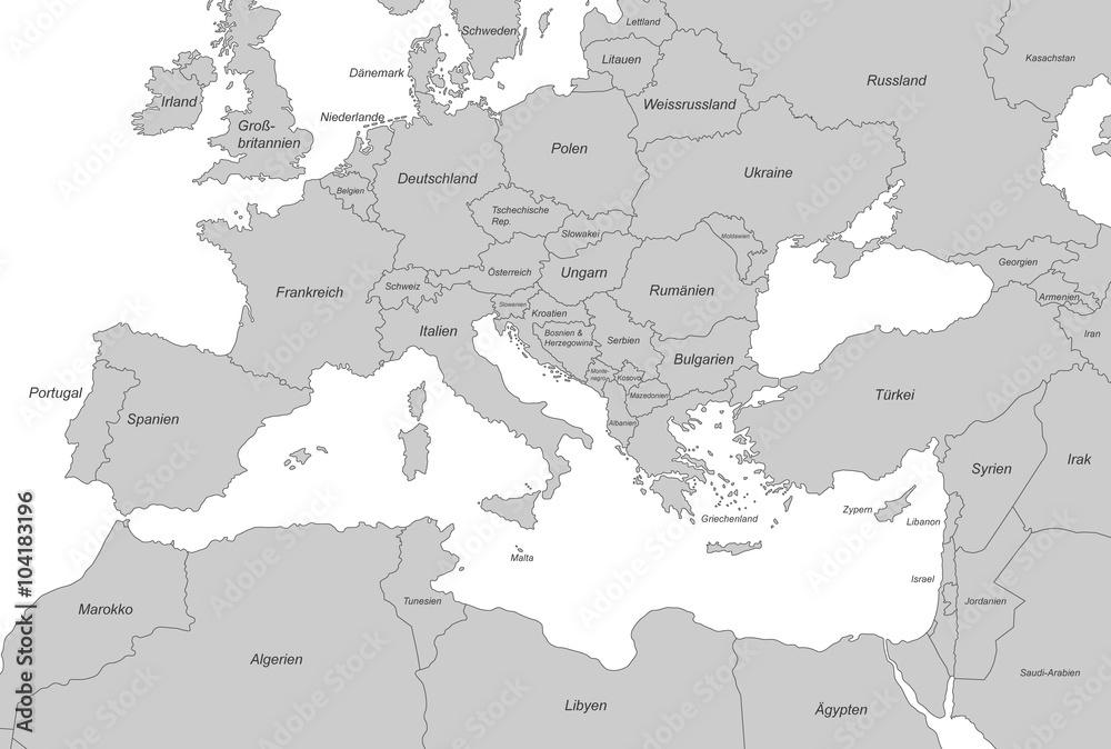 Naklejka premium Mitteleuropa- & Mittelmeerkarte