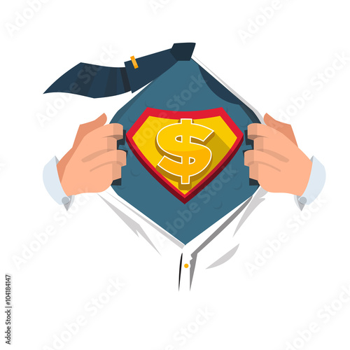 moneyman opening shirt in superhero style. money concept - vecto
