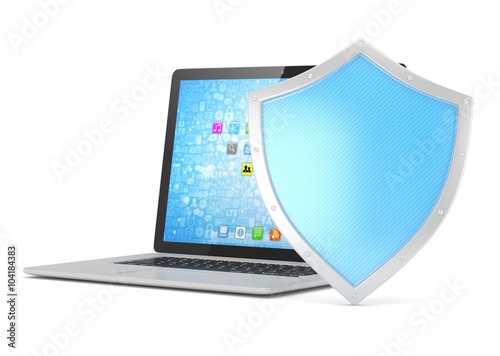 Free Download Laptop and shield on white, computer security concept - GFXLoad