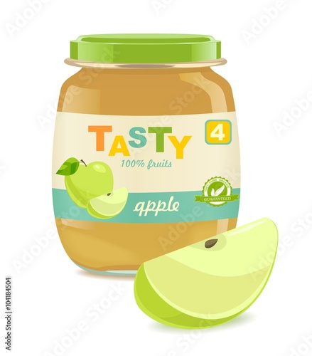 Glass jar with apple baby food