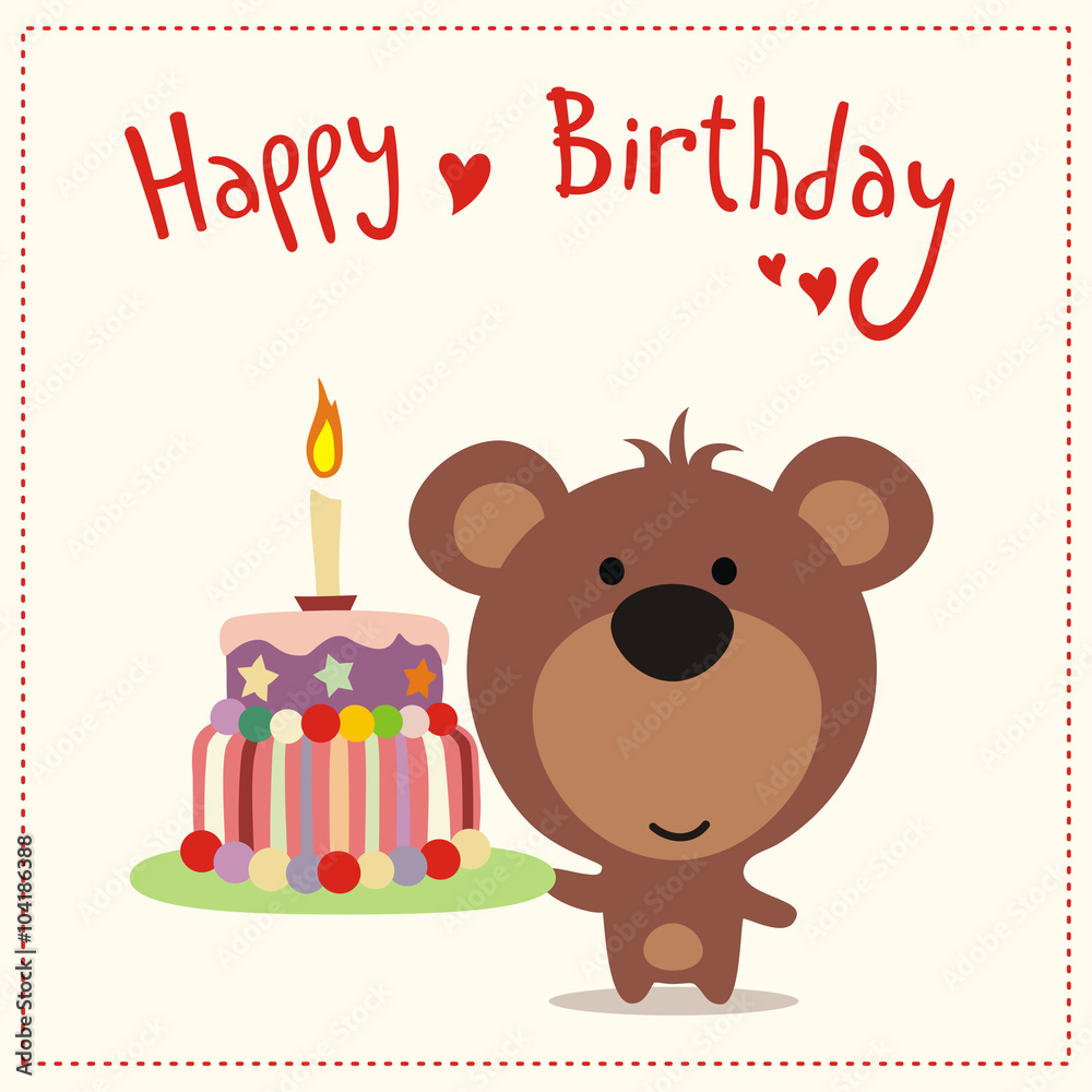 greeting card happy birthday cute bear with birthday cake greeting card happy birthday cute bear with birthday cake