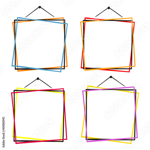 Vector set of hanging picture frames, hand drawn doodle style, isolated on white background.
