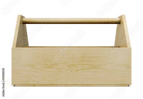 Wooden tool box front on a white background. 3d rendering.