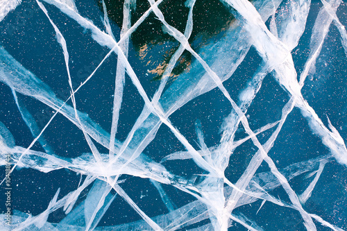 ice and cracks on the surface of Lake Baikal