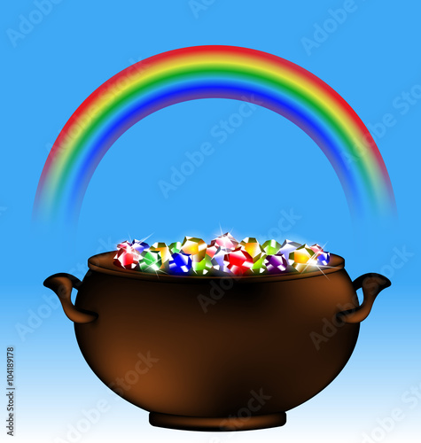 rainbow and pot of gems