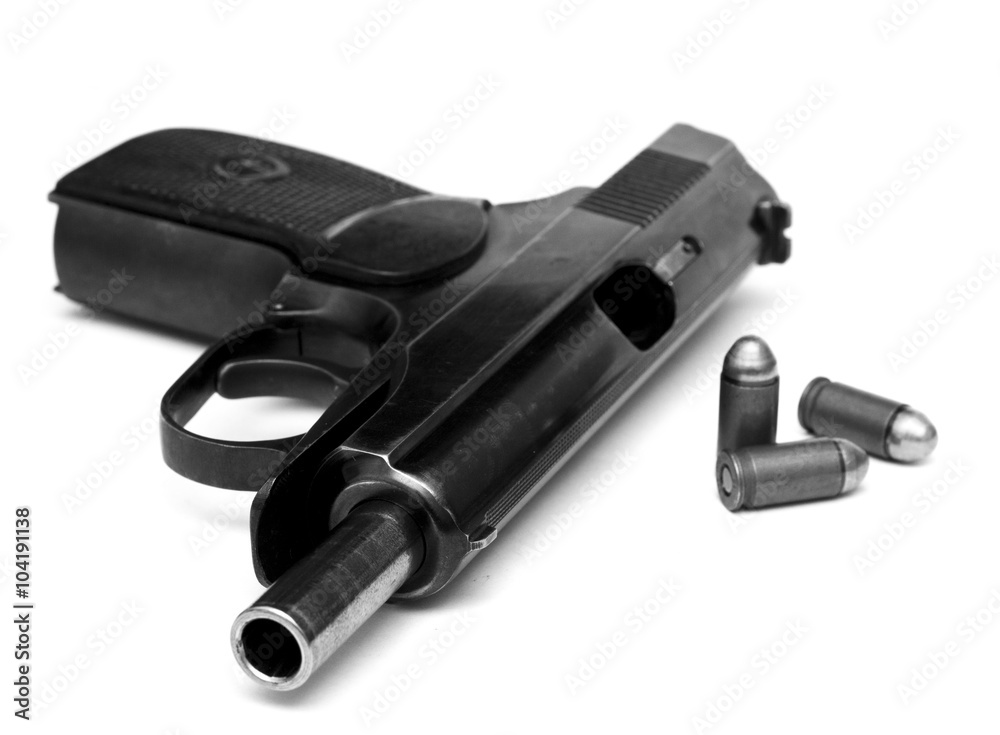 makarov system pistol disassembled isolated on white background makarov system pistol disassembled isolated on white background