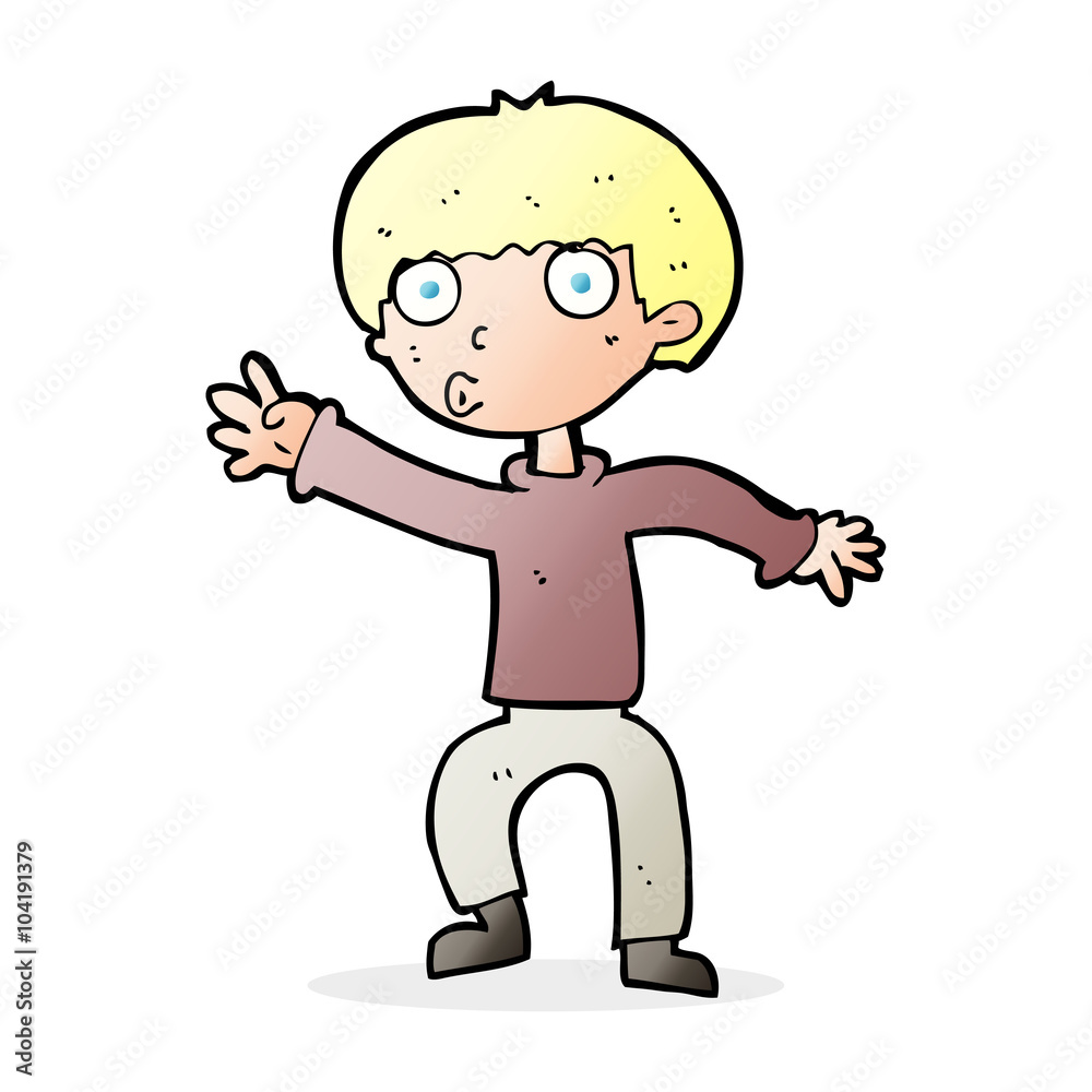 cartoon boy waving warning