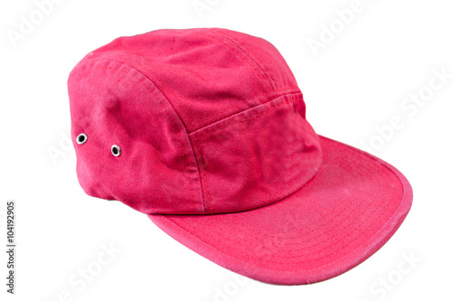 Red five panels cap on white background