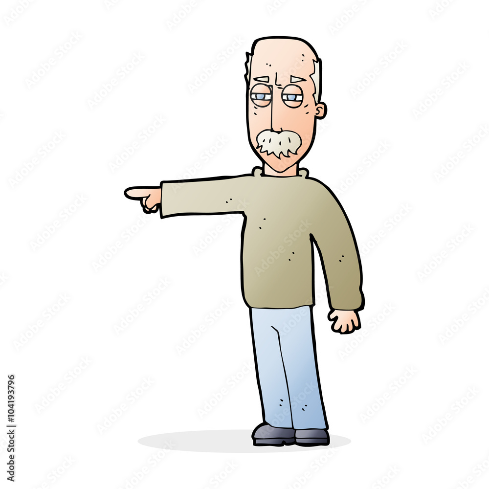 cartoon old man gesturing Get Out!