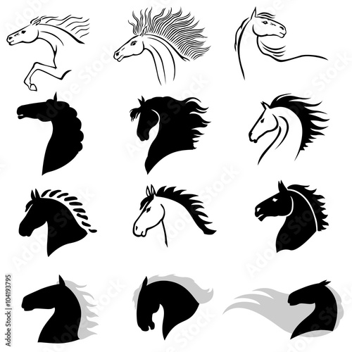 Horse head profile icon set
