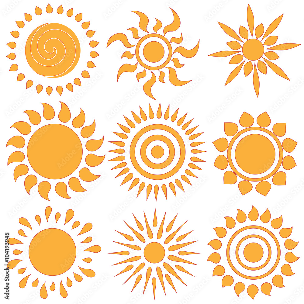 Hand drawn doodle suns. Hand drawn doodle suns.