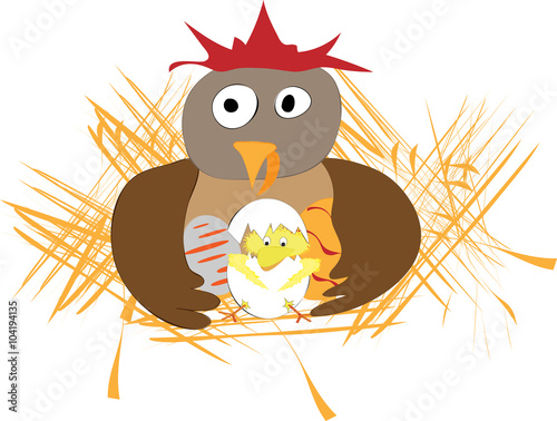 Funny easter applique with hen, eggs and chicken