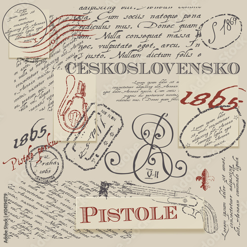 Seamless texture with Ceskoslovensko pistole stamps. Seamless background