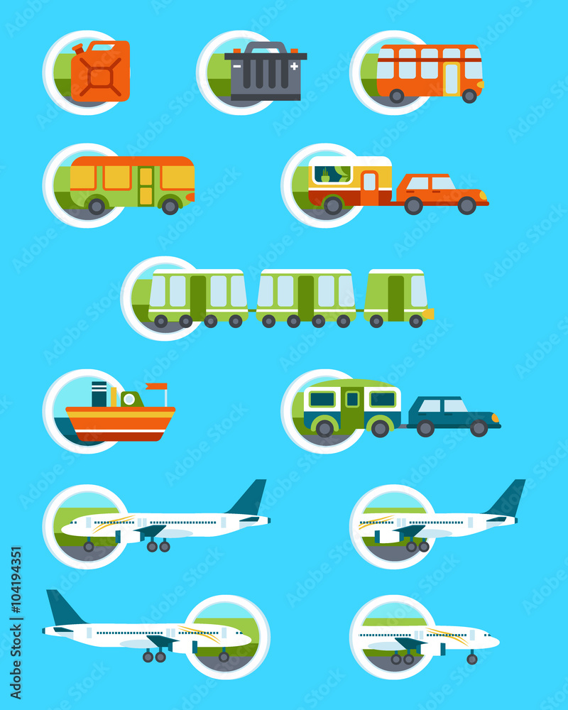 Travel illustration with different types of transport