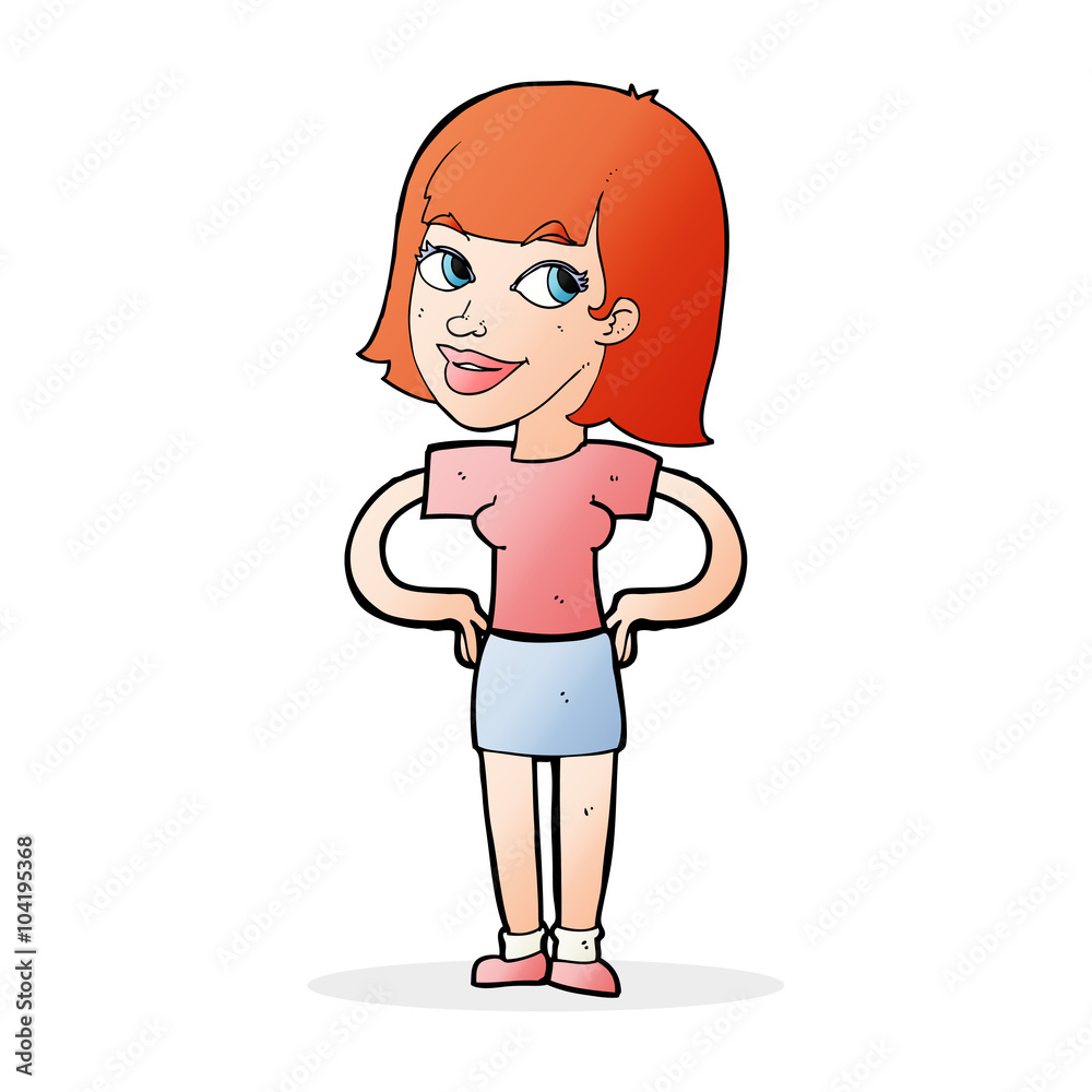cartoon happy woman with hands on hips cartoon happy woman with hands on hips