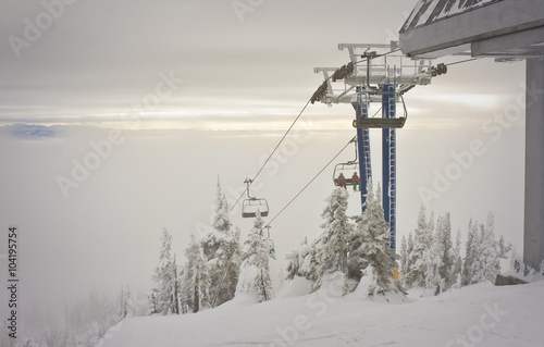 ski resort view of chairlift at top of mountain