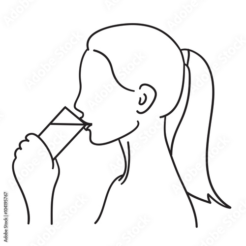 Woman drinking water vector illustration black line.