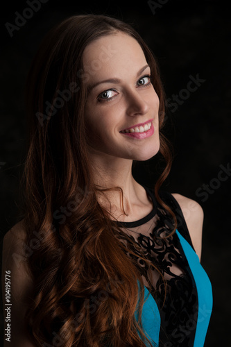 beautiful woman on black background