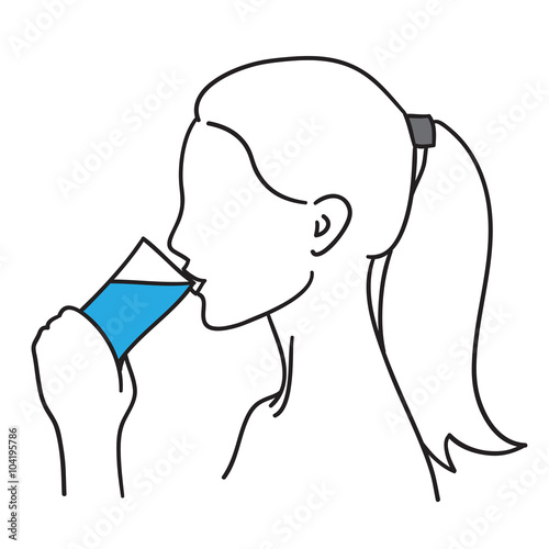 Woman drinking water vector illustration black line.