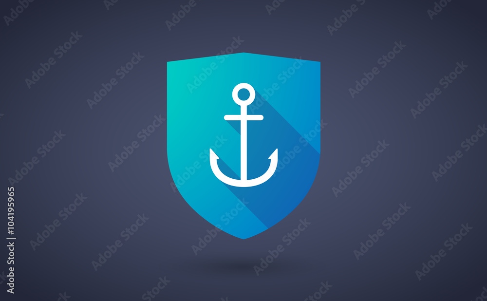 Long shadow shield icon with an anchor Long shadow shield icon with an anchor