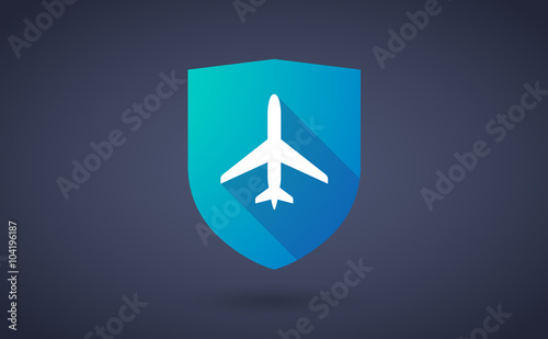 Long shadow shield icon with  a plane