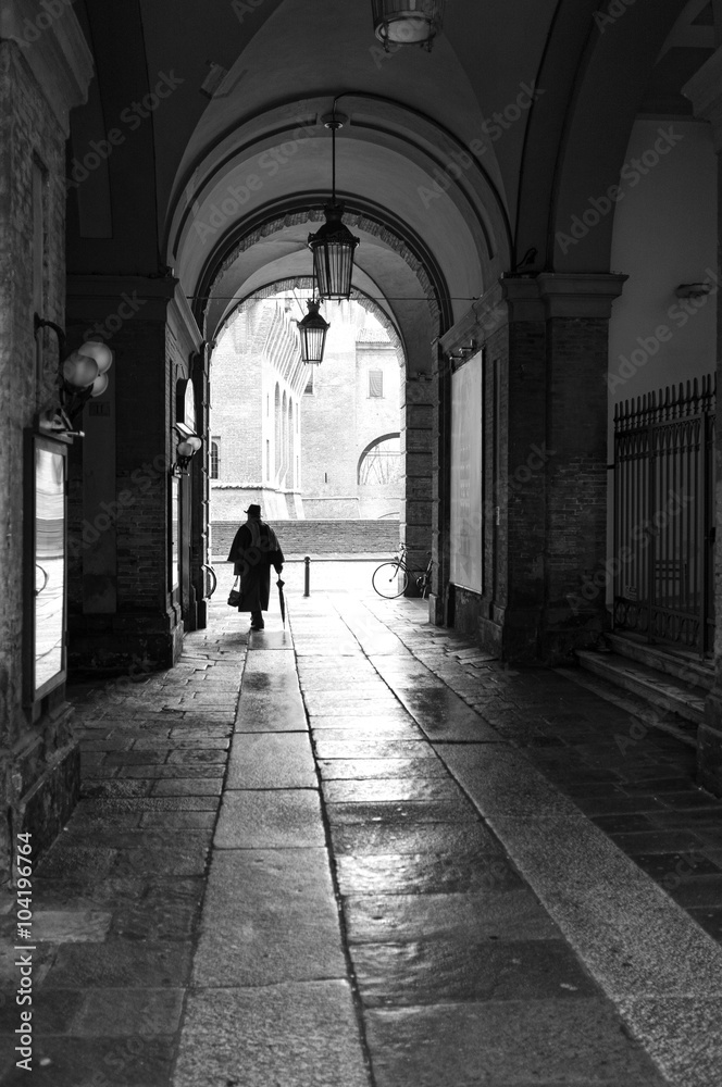 Ferrara, old city. Black and white photo
