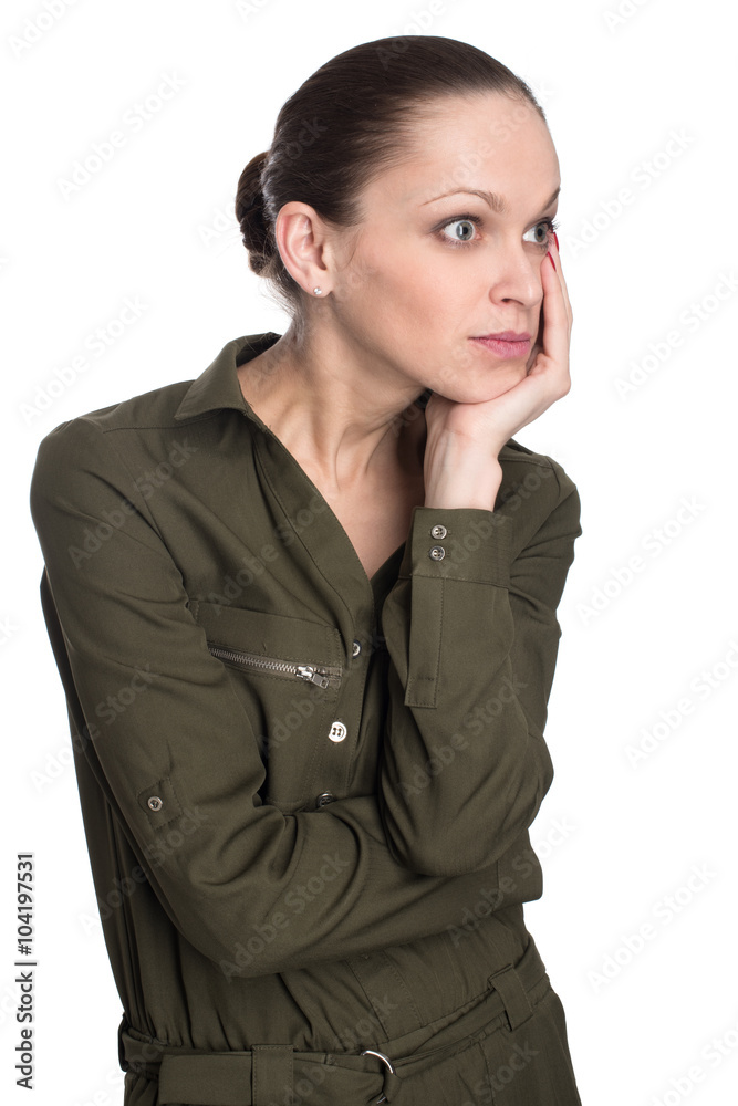 surprised young beautiful woman looking away surprised young beautiful woman looking away