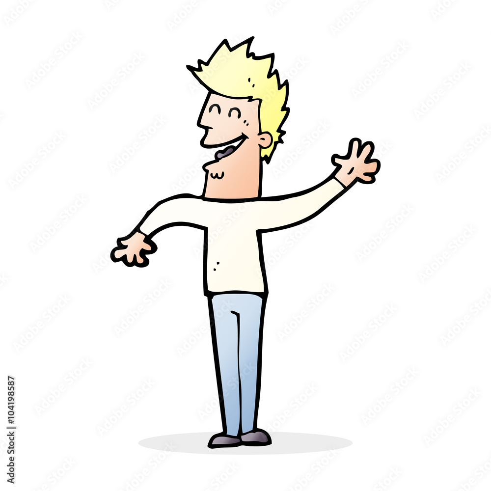 cartoon happy man waving