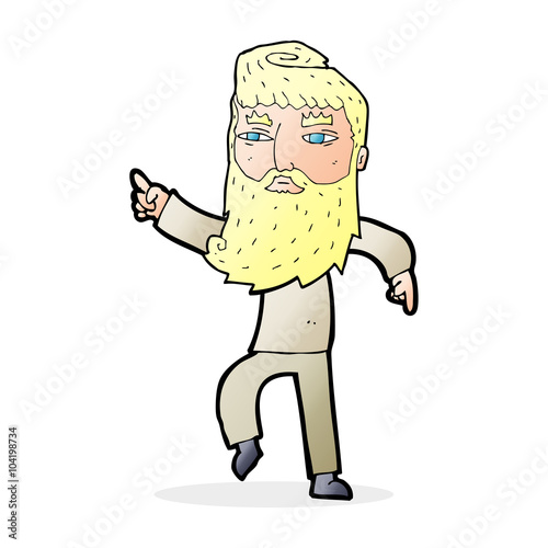 cartoon bearded man pointing the way