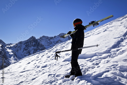 Young man enjoying winter sport in Solden, Austria