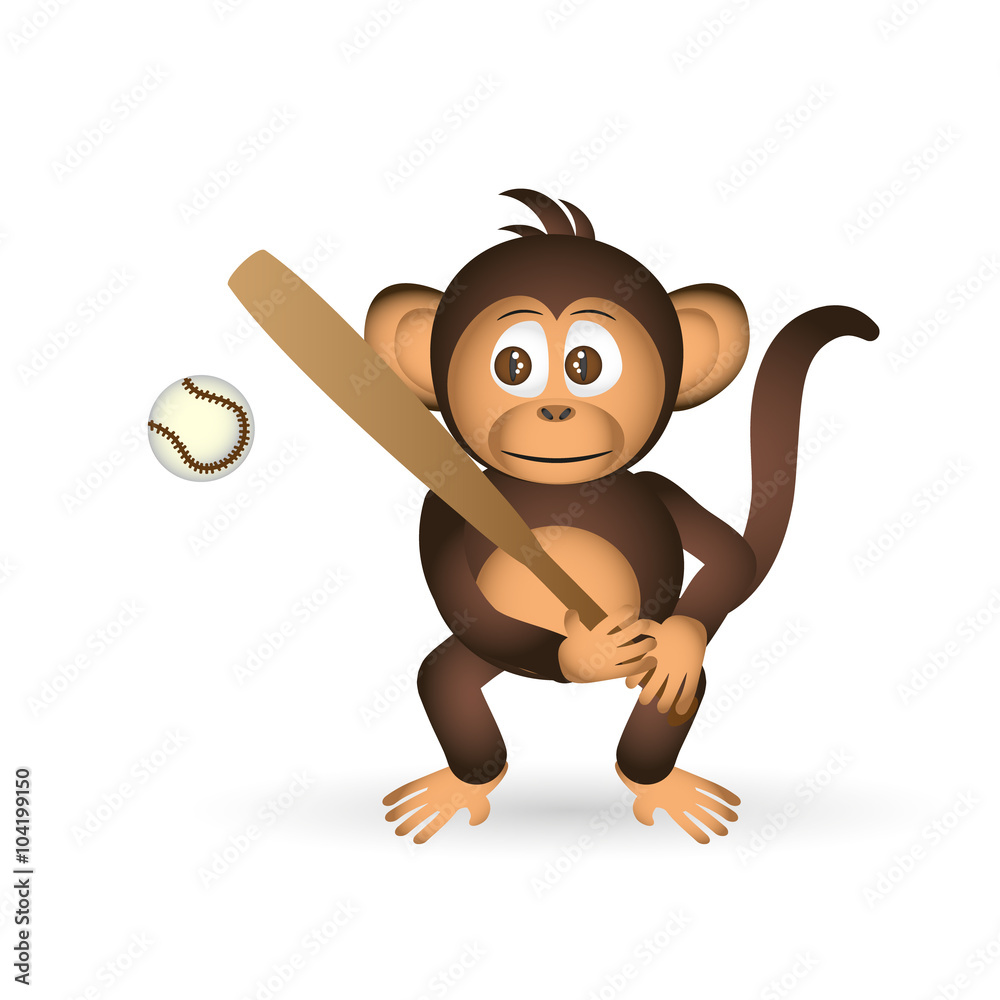 cute chimpanzee holding baseball bat sport little monkey eps10 Stock Vector  | Adobe Stock