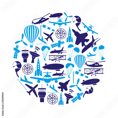 aviation big set of blue icons in circle eps10