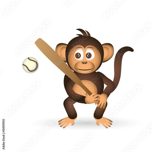 cute chimpanzee holding baseball bat sport little monkey  eps10 © martin951