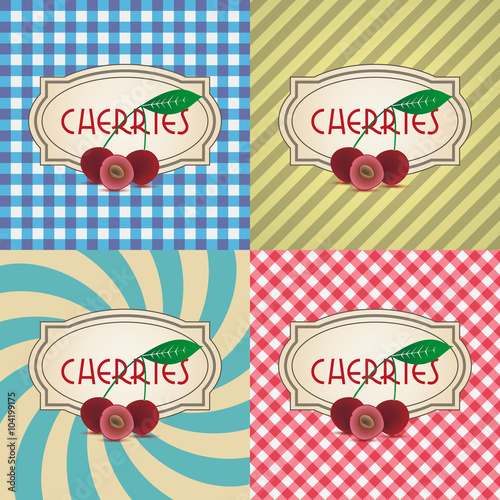 four types of retro textured labels for cherries eps10