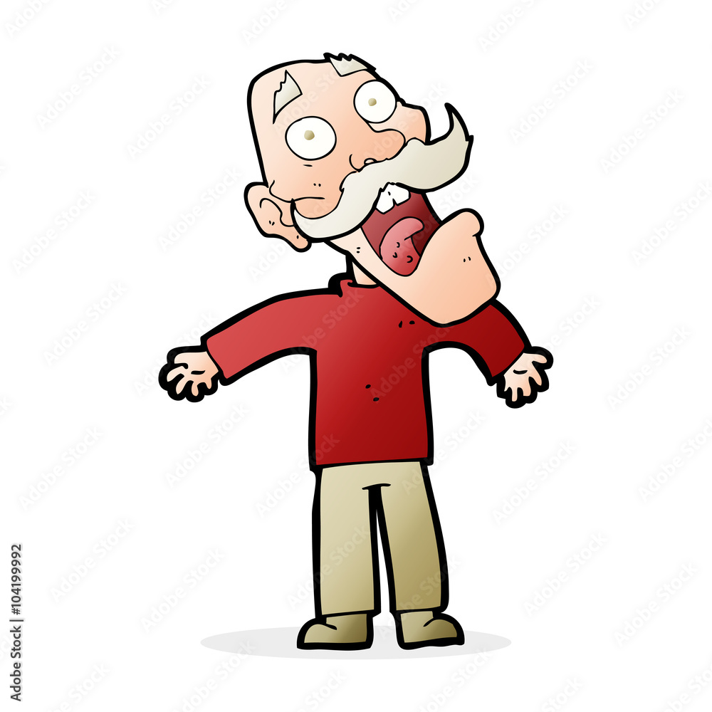 cartoon terrified old man