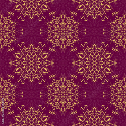 Vector Seamless Mandala Pattern over purple