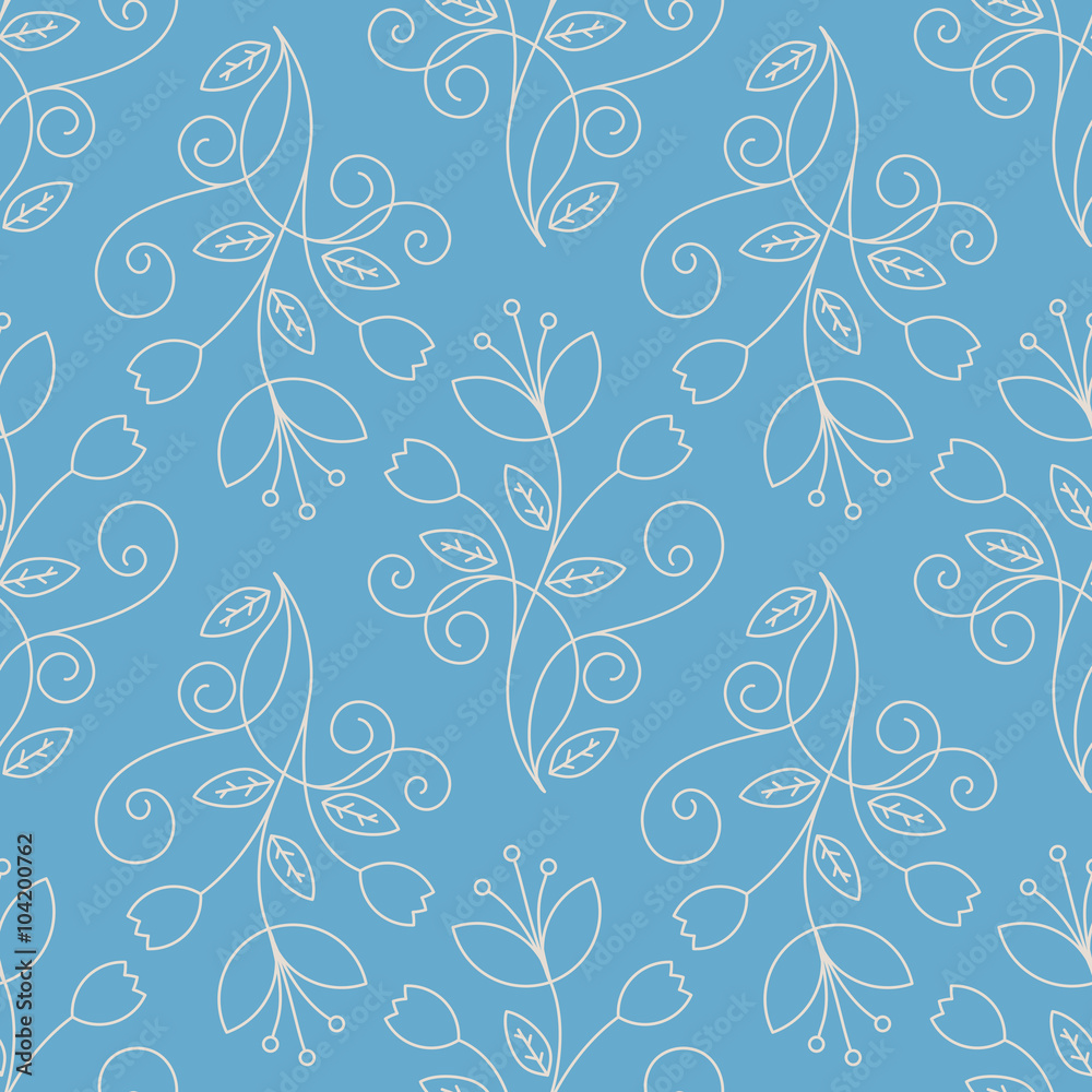 Line art floral seamless pattern