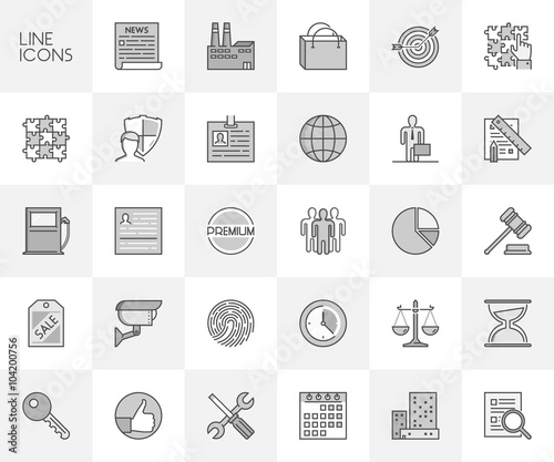 Vector line set of icons for safety, planning and team.