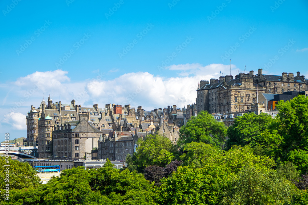 Park and buildings seen in Edinburgh, Scotland