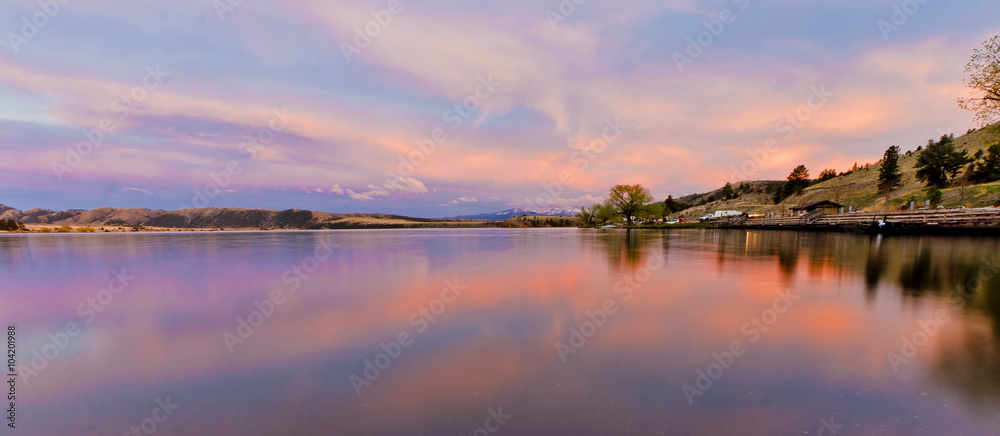 Scenic view of Hauser Lake in Montana at Sunset