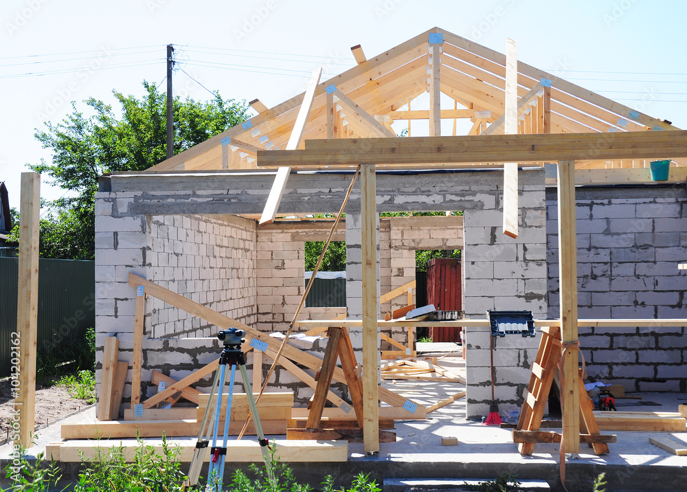 Building New House from Autoclaved Aerated Concrete Blocks with Roofing