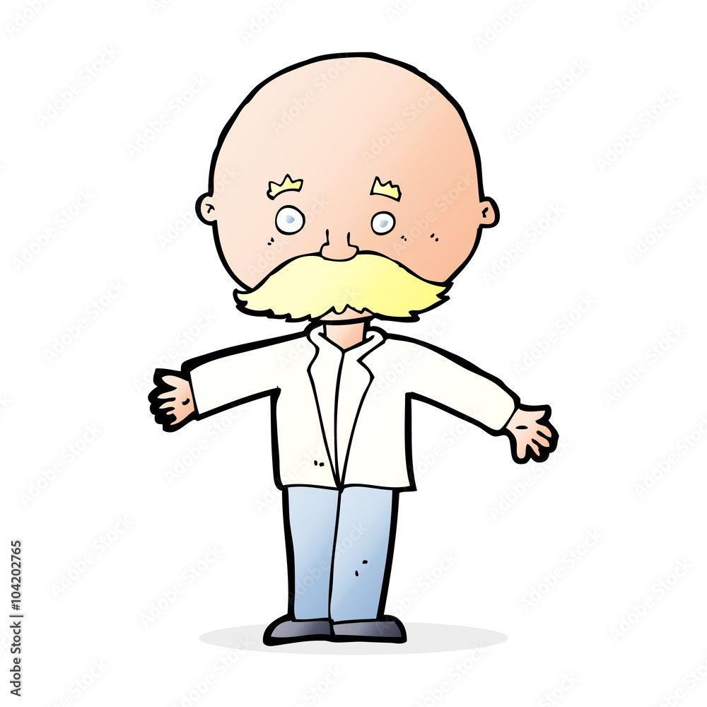 cartoon bald man with open arms