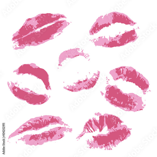Print of volume pink lips. Set of vector illustration on a white background. Romantic illustration for a wedding  print  celebration  holiday  invitations  web. EPS 10  no effects  3 colors
