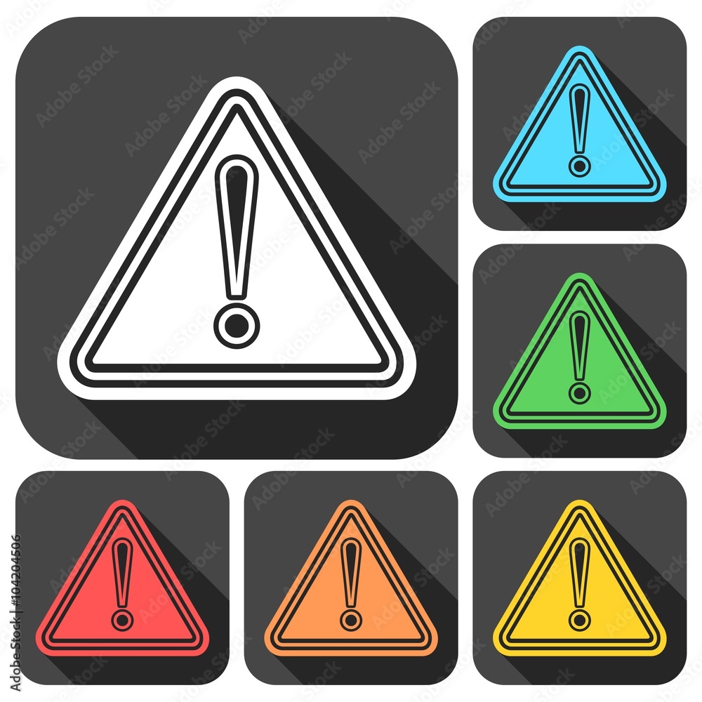 Hazard warning attention sign set with long shadow Hazard warning attention sign set with long shadow