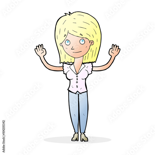 cartoon woman holding up hands