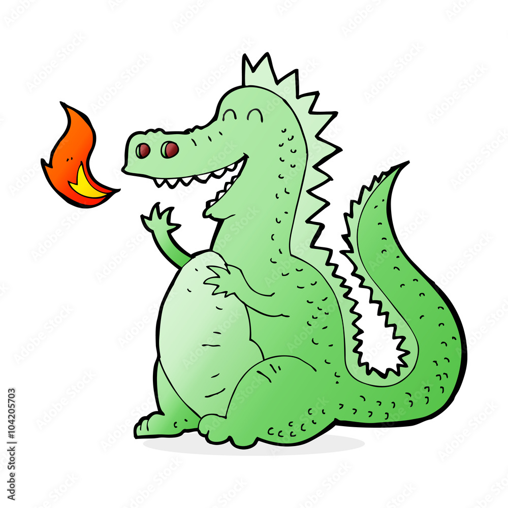 Obraz premium cartoon fire breathing dragon